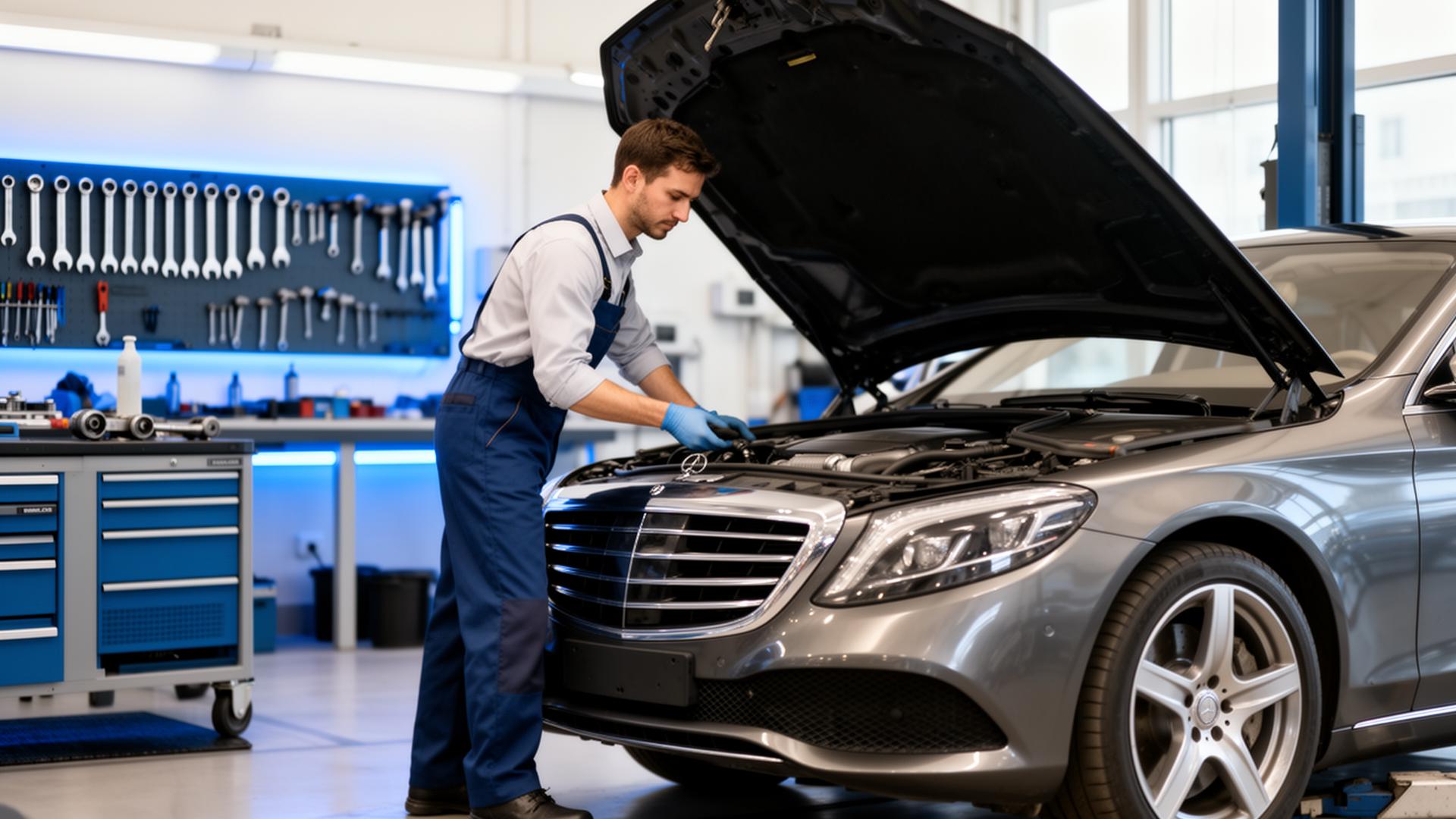 Trusted local service partner working on a luxury sedan